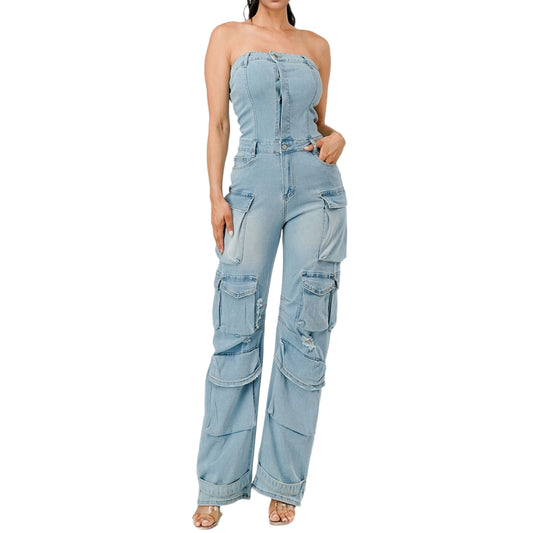 Denim Cargo Jumpsuit