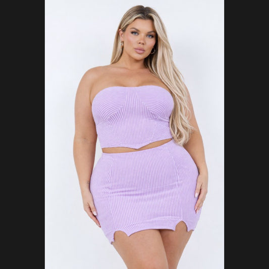 Ribbed Skirt Set (Plus Size)