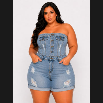 Alysia Denim Romper (Plus Size)