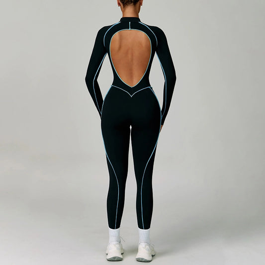 Color Blocked Long Sleeves Jumpsuit