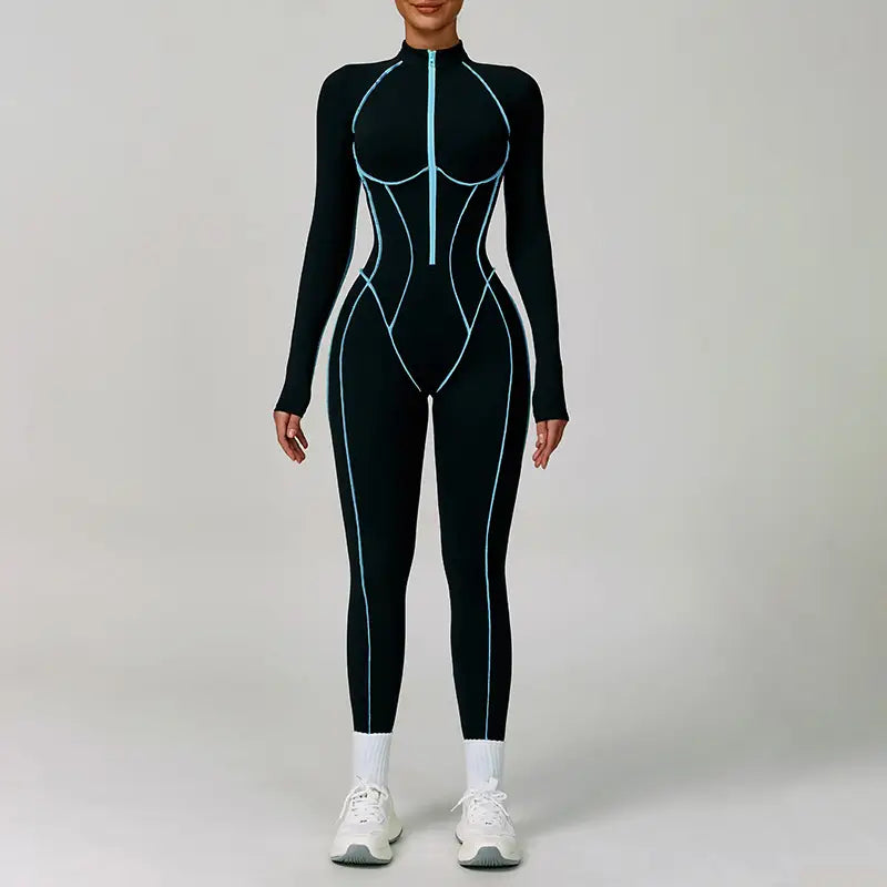 Color Blocked Long Sleeves Jumpsuit