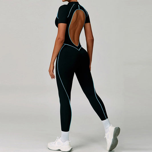 Color Blocked Short Sleeves Jumpsuit