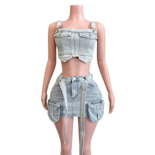 Buckle Denim Top