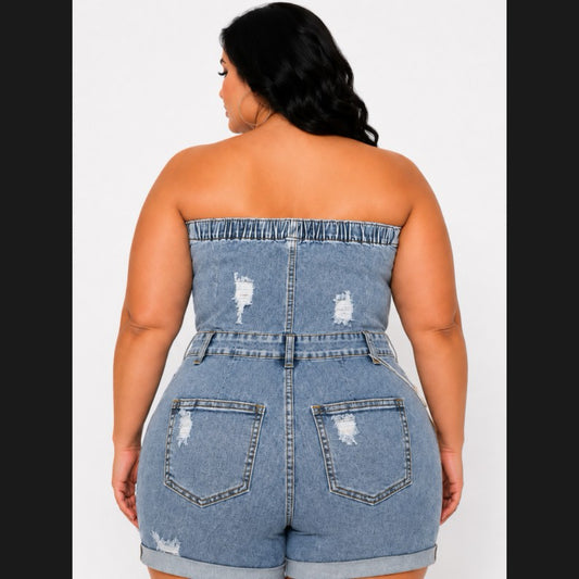 Alysia Denim Romper (Plus Size)