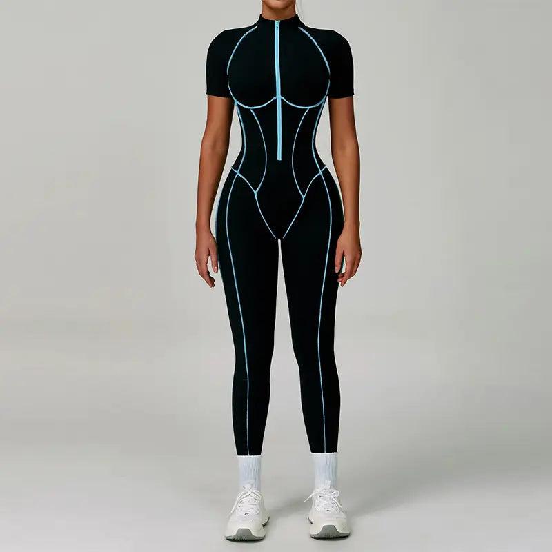 Color Blocked Short Sleeves Jumpsuit