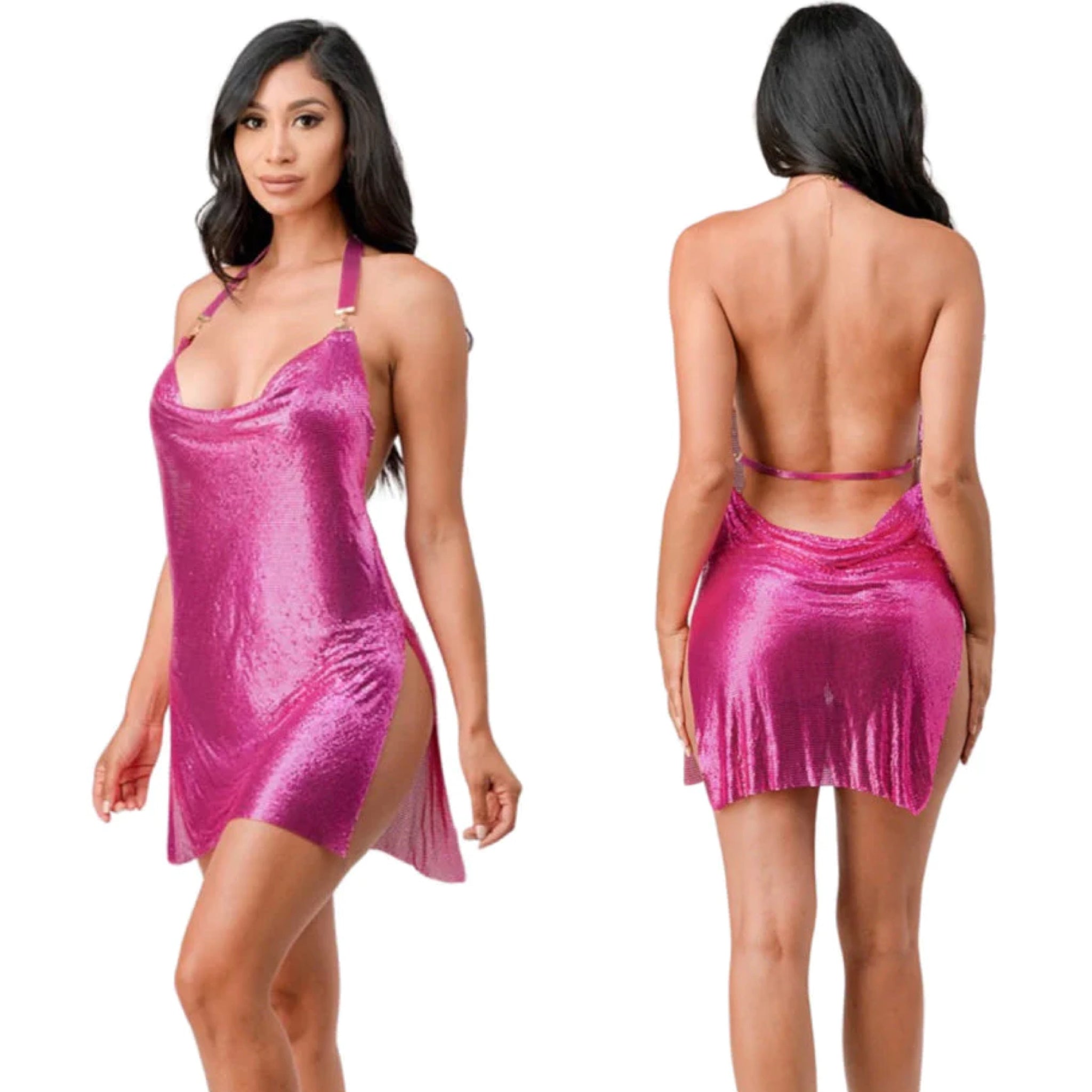 Nala Metallic Dress (Hot Pink)