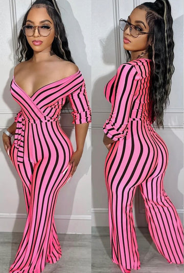Rihanna Stripe Jumper (Neon Pink)
