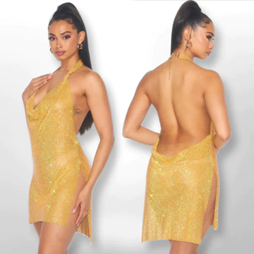 Glesia Rhinestone Dress (Gold)